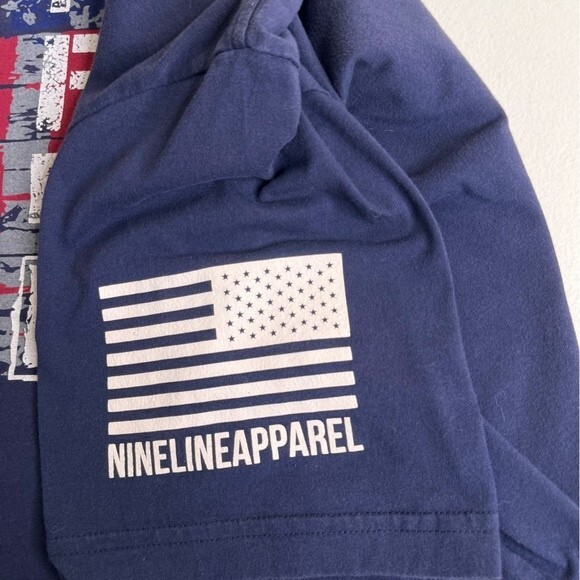 Bella Canvas Nine Line Five F Graphic Navy Crew Neck Short Sleeve Shirt Men XL - Picture 7 of 13